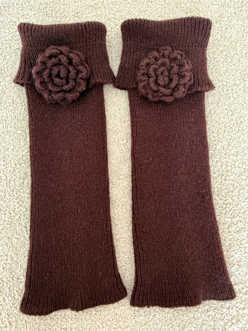 Cozy Chocolate Brown Floral Boot Cuffs 🤎🧶